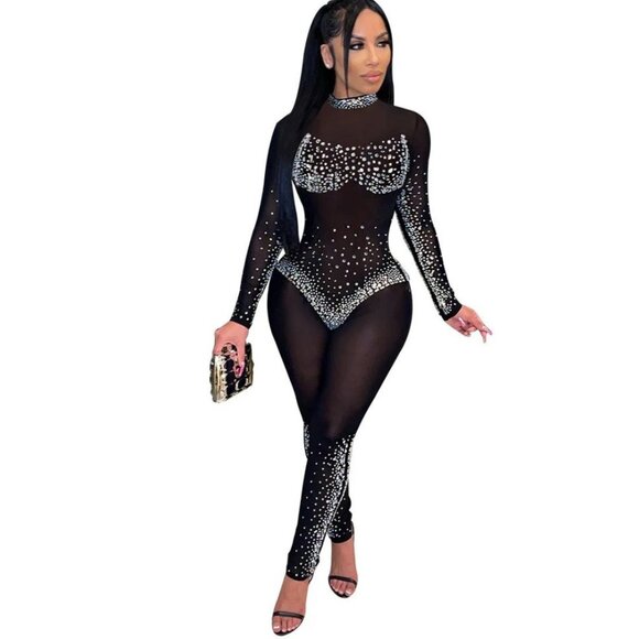 Diamond Glitz Sheer Crystal Jumpsuit - Picture 5 of 13